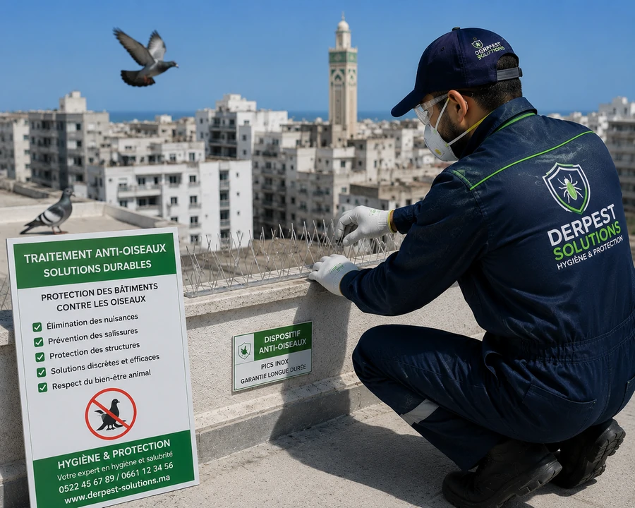 Installation de pics anti-pigeons à Marrakech par DERPEST SOLUTIONS