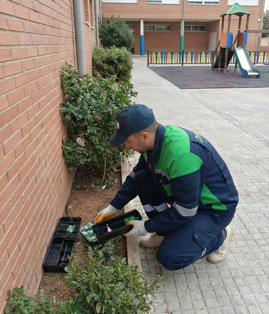 Technicien DerPest installant poste appâtage anti-rats Casablanca